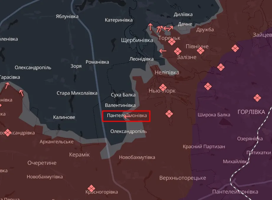 Пантелеймонівка на карті бойових дій