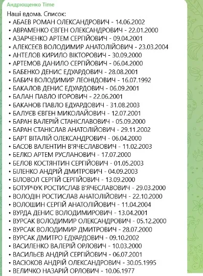 скриншот список звільнених із полону українців