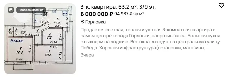 Вартість квартир в окупованій Горлівці