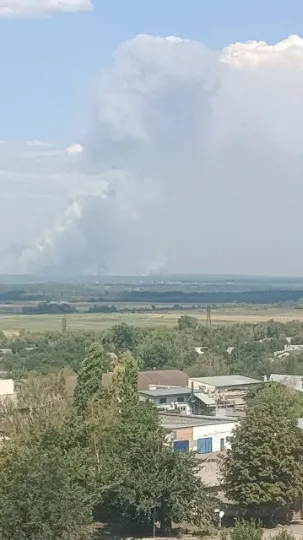 вид на пожежу зі Станиці Луганської