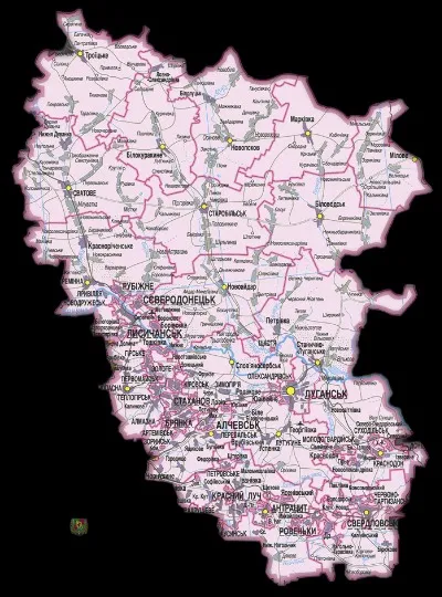 Мапа Луганщини, 2015 рік