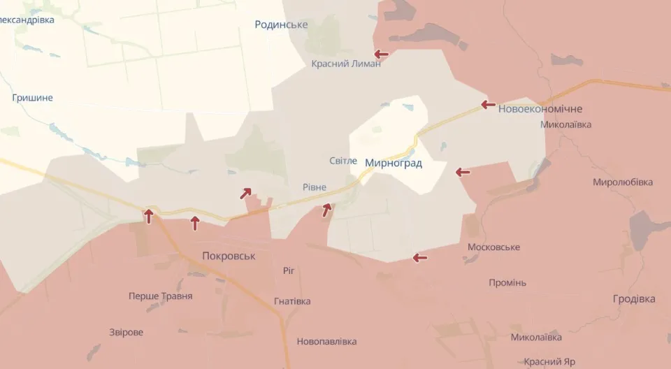 Покровськ та Мирноград на карті Deepstate