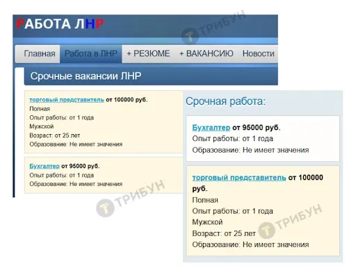 Скриншот вакансій