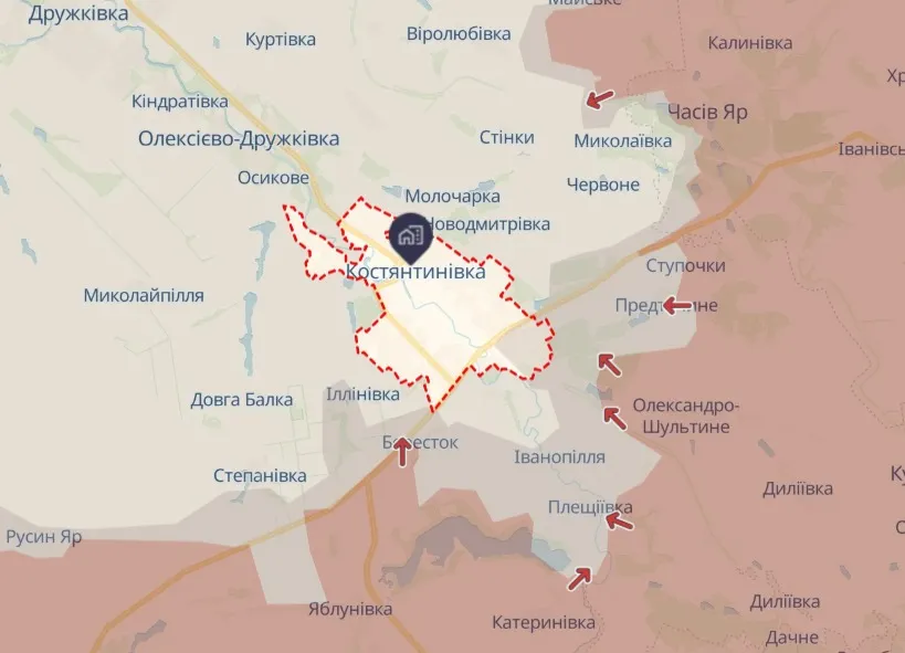 Костянтинівка на карті Deepstate