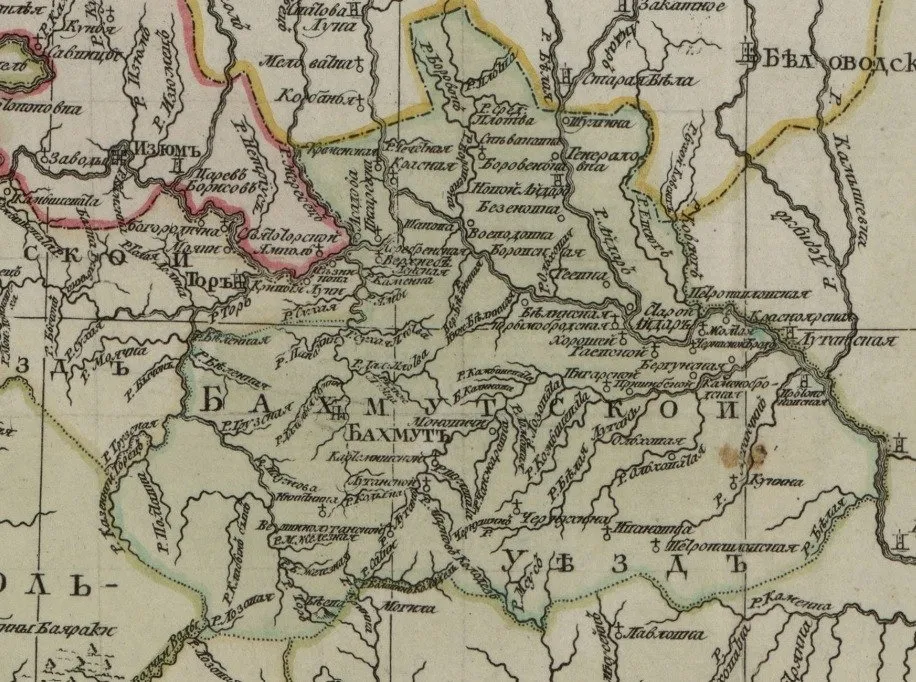 Бахмутський повіт на мапі 1782 року. Джерело: Вікіпедія