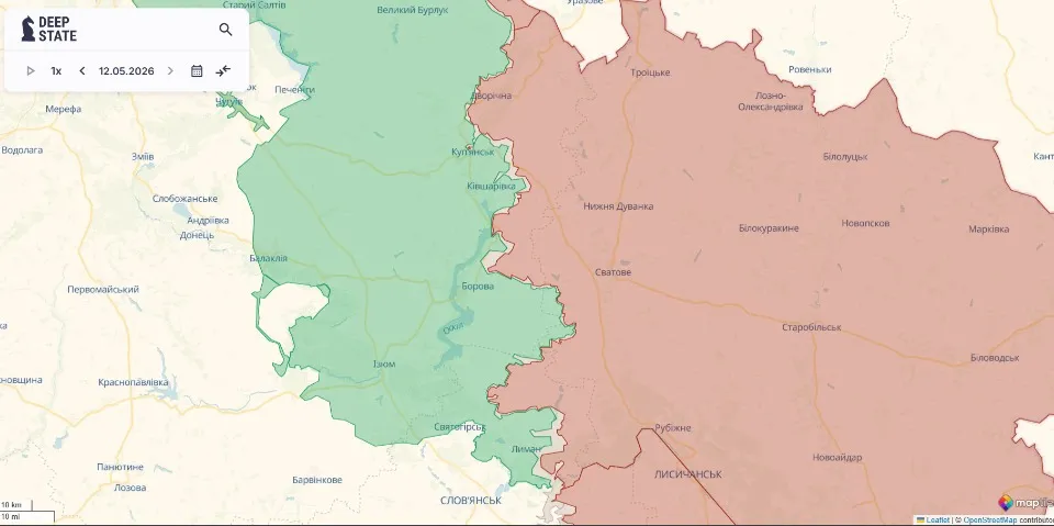 Лінія фронту на Донбасі. Фото: DeepState