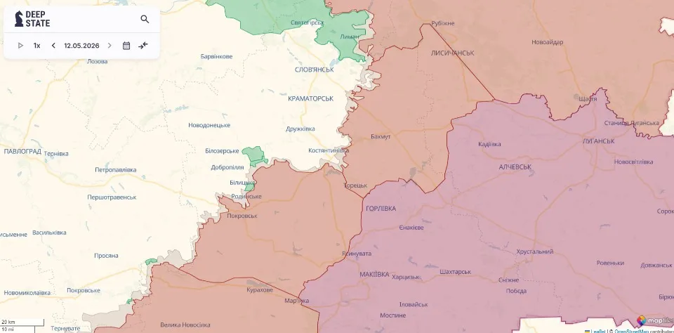 Лінія фронту на Донбасі. Фото: DeepState