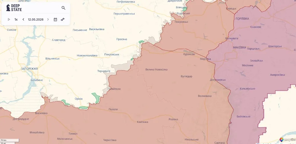 Лінія фронту на Донбасі. Фото: DeepState