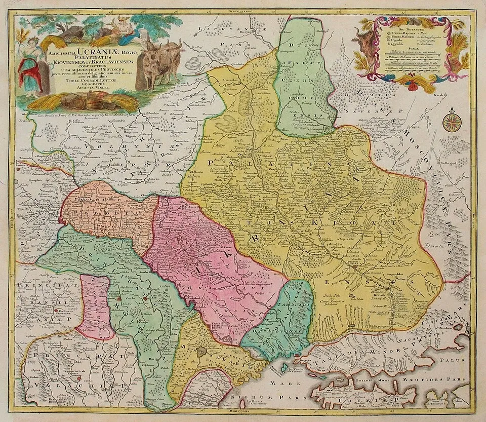 Мапа України 1740-х років. Джерело: Вікіпедія