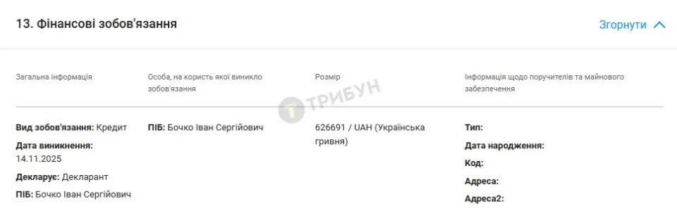 Декларація Бочка за 2025 рік