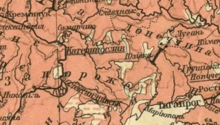 Мапа Українських історичних земель, за Степаном Рудницьким, 1915 року. Околиці Маріуполя