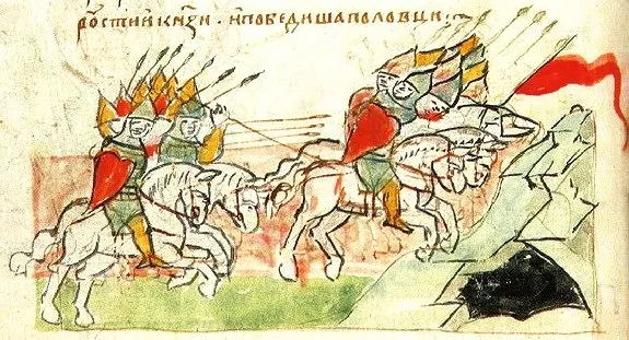 Битва на Альті, в якій приймав участь Шарукан, з Радзивіллівського літопису. Вікіпедія