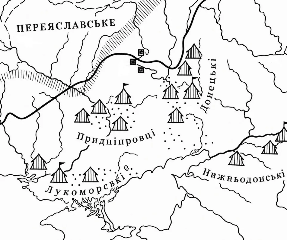 Кочів’я Шаруканідів підписані як Донецькі. Джерело: С.А. Плетньова. Кочівники південноруських степів