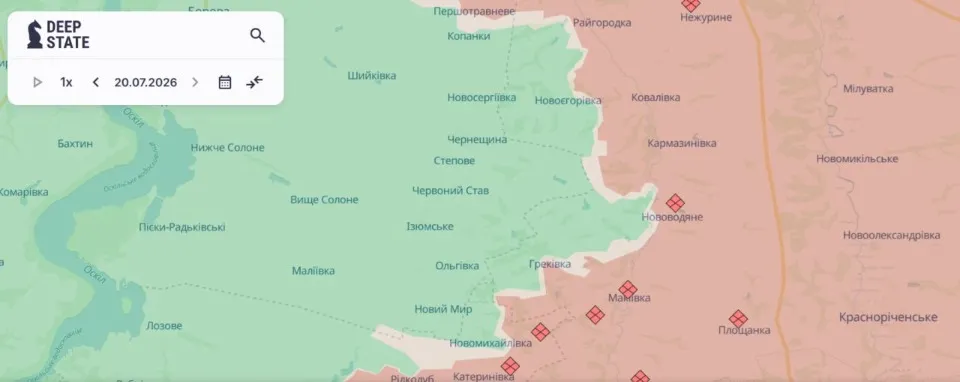 Мапа DeepState. Лінія бойового зіткнення на Луганщині