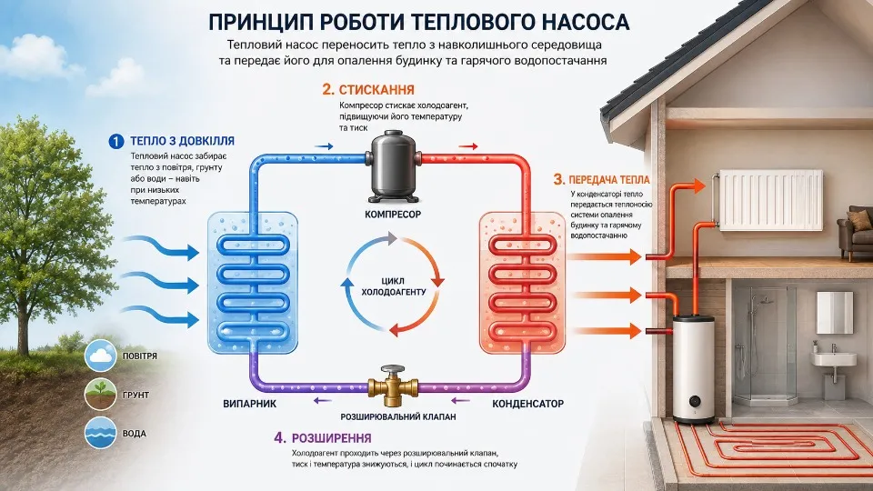 принцип роботи теплового насоса