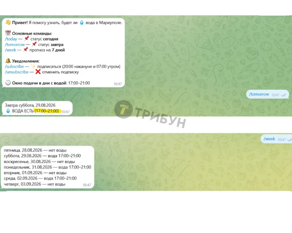 Бот розповідає про ситуацію з водою