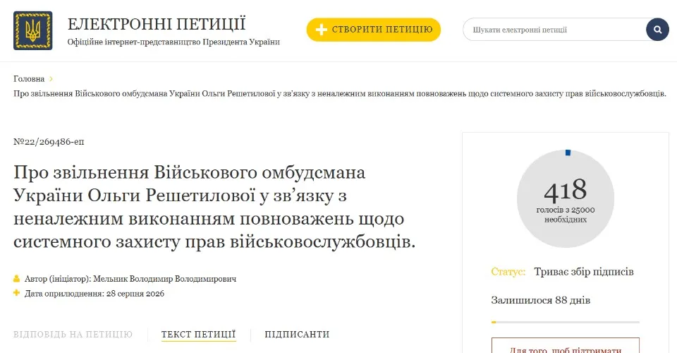Скріншот: petition.president.gov.ua